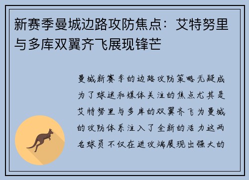 新赛季曼城边路攻防焦点：艾特努里与多库双翼齐飞展现锋芒